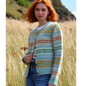 Eribe Westray caridgan fair isle Torridon green blue orange NWT